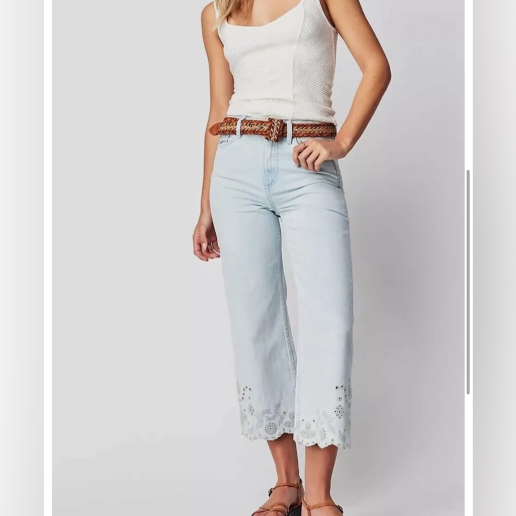 Driftwood Charlee Eyelet Wide Leg Jeans Cropped High Rise Nwt Free People